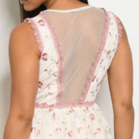 S M L PINK WITH FLOWER PRINT EMBROIDERY DRESS NWT - Picture 4 of 7